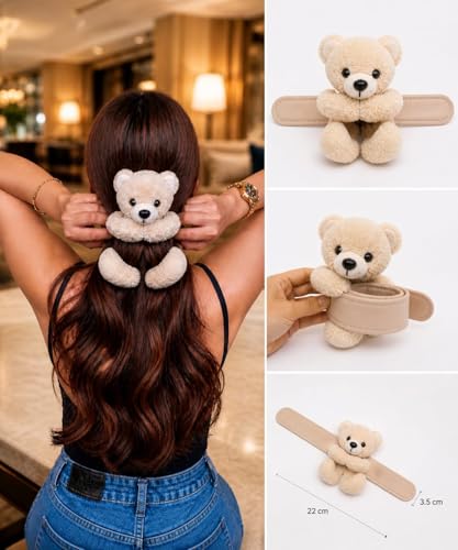 Image of ByNems Teddy Bear Hair Clip, Beige, Soft Plush, Super Soft, 15-20 cm, for Kids and Women
