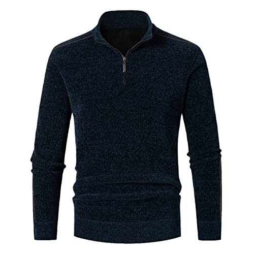 Pull d'hiver chaud tricot épais homme col roulé demi-zippé XL