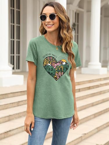 Graphic T-Shirts for Women Hiking Camping Trip Compass Printed Vintage Summer Casual Tees Holiday Workout Tops3