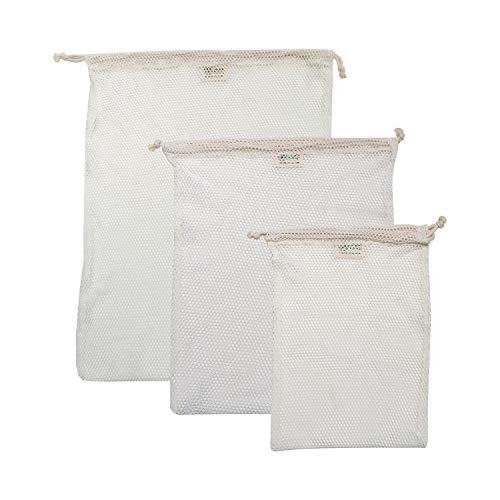 Simple Ecology Organic Cotton Mesh Laundry Bag; Machine Washing Bags for Delicates, Lingerie and Garments, Set of 3 (S, M, L)