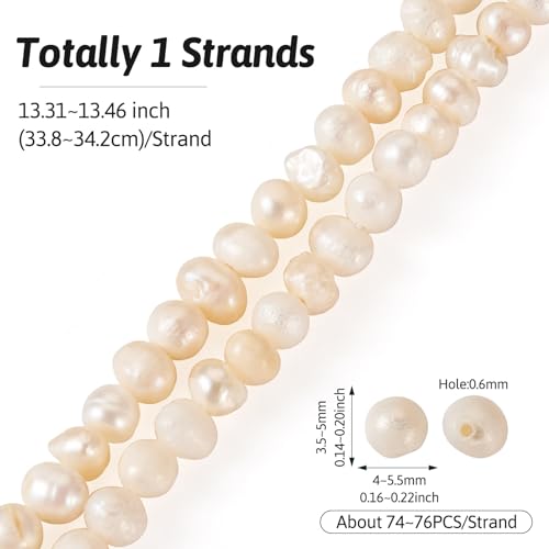 Beadthoven 1 Strand Natural Cultured Freshwater Pearl Beads 4~5mm Pearls Potato Shape Seashell Color Pearls for Necklace Bracelet Jewelry Making Hole: 0.6mm - Image 2