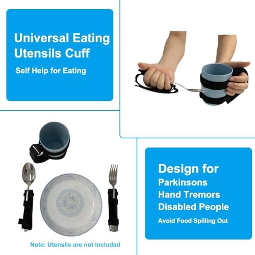 haozaikeji Adaptive Utensil Holder Adjustable Universal Cuff Utensil Cuff Strap Assistive Hand Grip Holder for Tremors Arthritis Parkinson Elderly Disabled Weak Grip - Image 6