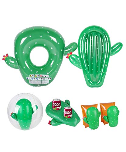 Manguitos 3-6 Años + 2 Flotadores + Posavaso + Pelota Hinchable Para Piscina Y Playa Pack Cactus