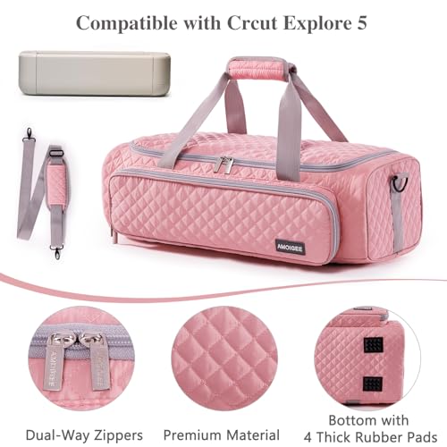 Image of AMOIGEE Puff Carrying Case for Cricut Explore 5, Quilted Storage Bag for Die-Cutting Machine, Travel Craft Tote with Pockets for Vinyl, Tools, Mats and Cricut Accessories and Suppliers
