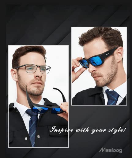 Meeloog Polarized Fit Over Glasses Sunglasses For Men, Rectangle Wrap Around Sun Glasses for Driving Riding Fishing MST00062