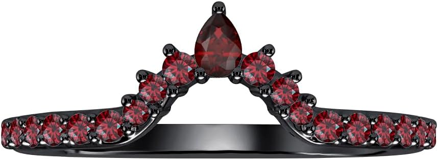 1.10 Ctw Pear & Round Cut 14K Black Gold Over Stackable Curved Half Eternity Band Ring For Women's