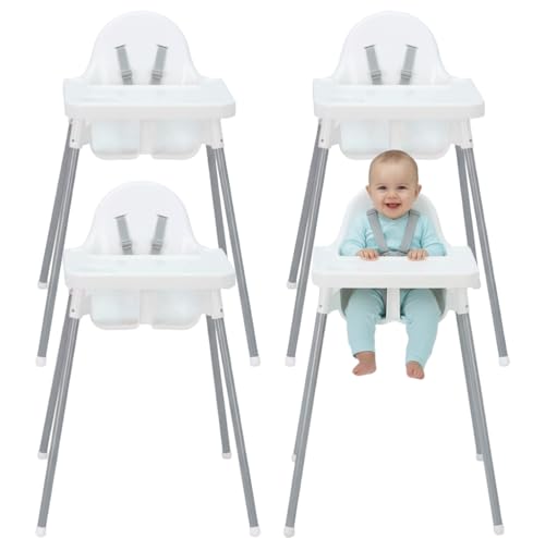 PLASTIMYR Trona de Bebe Light Ligera y Resistente a Manchas 83x44x47 cm – Trona Alta Compacta y Segura, Silla de Bebe para Comer con Arnés, Fácil de Limpiar y Transportar (Blanco, Light Pack 4)