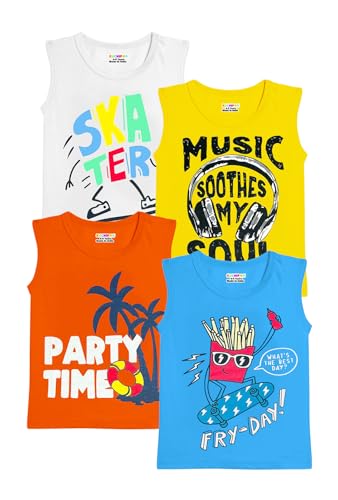 Image of Kuchipoo Boys Sleeveless Regular Fit Cotton T-Shirt