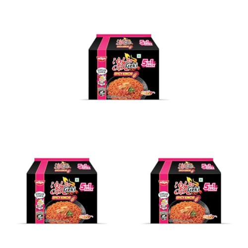 Image of Nissin Geki Korean Ramen Spicy Kimchi Instant Noodles 5 in1, 400gm (Pack of 3)