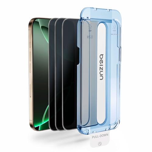 Image of Beizun for iPhone 15 Pro Anti-Spy Privacy Screen Protector [3-Pack] 9H Military Shatterproof Tempered Glass with Auto-Align Kit, Anti-Fingerprint & Bubble-Free