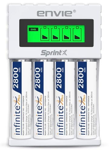Image of Envies Ultra Fast Charger ECR 11 MC for AA & AAA Ni-MH Rechargeable Batteries with 4xAA2800 Rechargeable Batteries | with Over Charge Protection Camera Battery Charger (White)