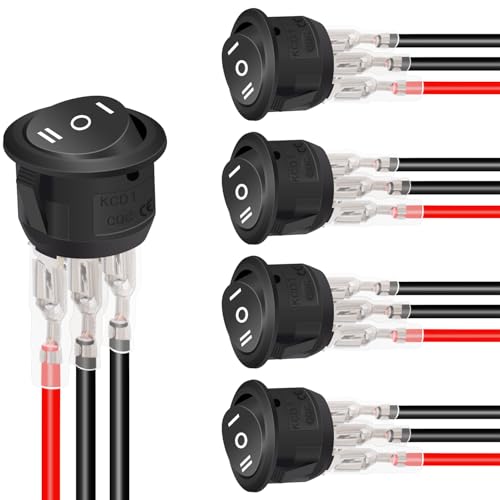 Twidec/5Pcs 12V Round Rocker Switch ON/Off/ON AC 6A/250V 10A/125V SPST 3 Pin 3 Position Toggle Switch for Car Boat Automotive RV Black with Wires KCD1-5-103-ON-OFF-ON