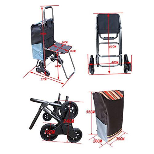 QWZ Einkaufstrolley mit 6 Rädern, leicht, tragbar, zusammenklappbar, mit Sitz, Einkaufstrolley (Farbe: C) – Bild 3
