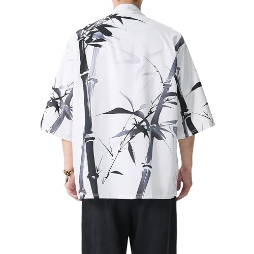 Image of PRIJOUHE Men's Lightweight Kimono Jacket Seven Sleeve Open Front Cardigan Coat Japanese Style Bathrobe