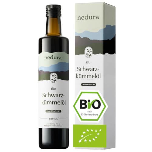 nedura® Schwarzkümmelöl BIO kaltgepresst (ungefiltert) 250ml – mit hohem Thymochinongehalt, BIO-Zertifiziert & 100% rein - täglich frisch & schonend gepresst - direkt aus eigener Manufaktur