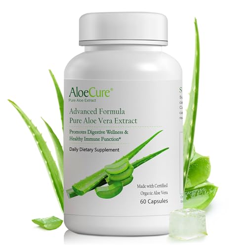 AloeCure Aloe Vera Capsules Made with Organic Aloe Vera to Gently Support Gut Health & Digestive Comfort Stomach Acid Buffer Natural Immune Supplement Aloin Free 60 Ct 300mg Capsules