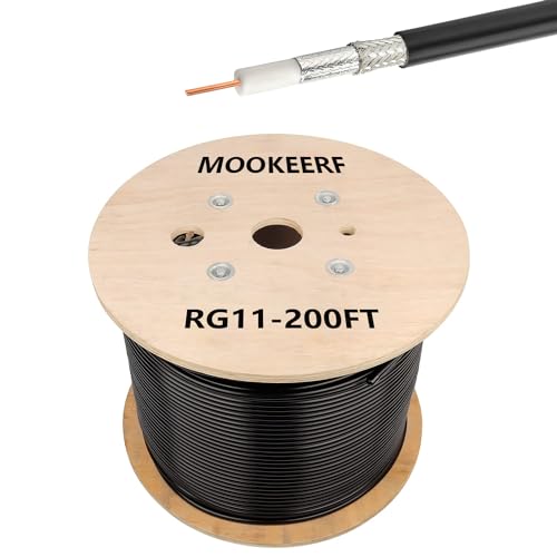 MOOKEERF RG11 Coaxial Cable 200ft 75 ohm Low Loss RG11 Cable 200 Feet Without Wood Spool