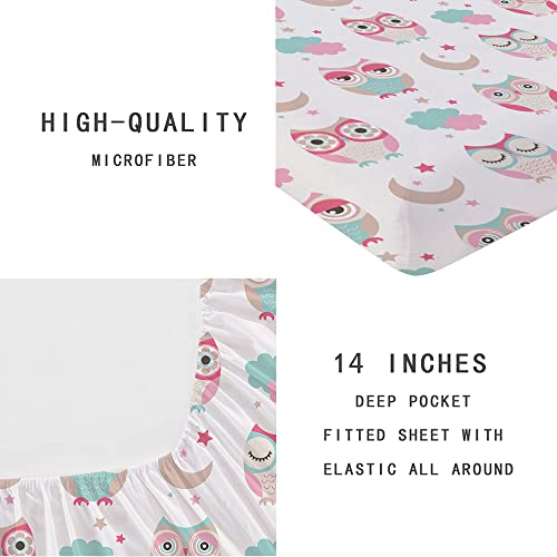 Musolei Owl Fitted Sheet For Kids Girls Teens Kawaii Pink Animal Bed Set With Clouds And Stars Design 2 Piece Printed Bedding Sheet Set 1 Deep Pocket Fitted Sheet With 1 Pillowcases(02, Twin) #TOP3