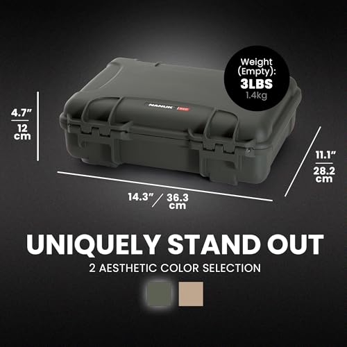 Image of NANUK 910 Hard Case with Customizable Cubed Foam, IP67 Waterproof, Dustproof and Impact Resistant, 14.3 inch x 11.1 inch x 4.7 inch, Rugged Construction for Ultimate Protection, Made in Canada - Olive