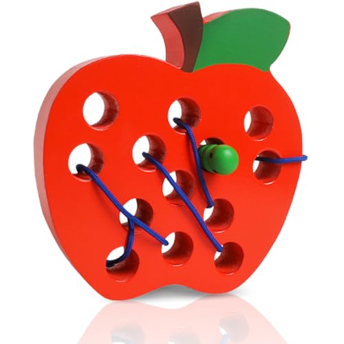 Image of Lacing Toys for Toddlers 1-3,Wooden Threading Apple Baby Travel Toys,Montessori Education Sensory Learning Fine Motor Skills, Wooden Block Puzzle Gifts for 1 2 3 Year Old Baby Kids Boys Girls