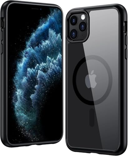 Image of NISHTECH for iPhone 11 Pro Max Case: Clear Magnetic Slim Fit Case Compatible with Magsafe Rugged Protective Transparent Cover (Black Magnetic)