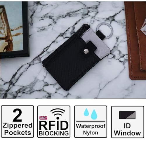 Minimalist Wallets for Men and Women - RFID Blocking Secure Travel Wallet by with Clear ID Window and Key Ring (Black+Gray)4