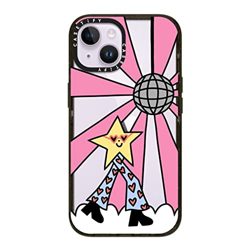 CASETiFY Impact iPhone 14 Case [4X Military Grade Drop Tested / 8.2ft Drop Protection] - Disco Star Girl - Clear Black