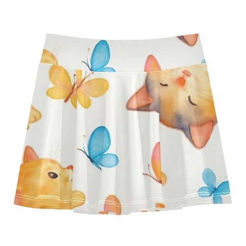 Joisal Tennis Skirts Kids Playful Kittens Colorful Butterflies Girls' Shorts Athletic Skorts Print Pleated 4t