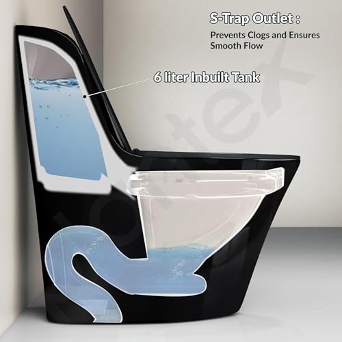 Image of Plantex Ceramic Toilet for Commode /Siphonic Vacuum Jet Flush Ceramic Western Commode /One Piece Western Toilet with Soft Closing Toilet Seat - S Trap (Black)