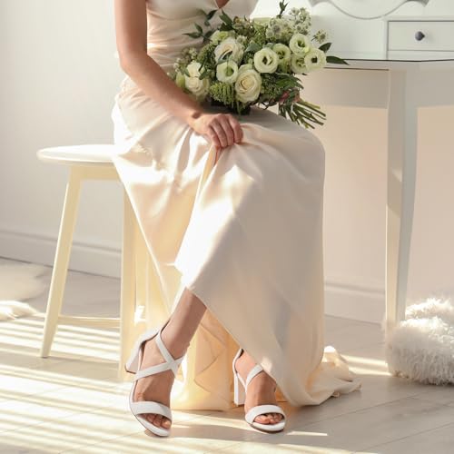 Image of ZURIN Women's Strappy Block Heels Chunky High Heels Sandals Open Toe Ankle Strap Pumps Dress Shoes for Wedding Bridal Evening Party Prom