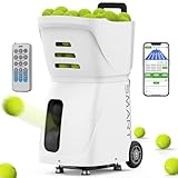 MAHWER Tennis Ball Machine, 100+ Ball Capacity, 4-6 Hour Battery with External Power, Intelligent Remote Control, Automatic Feeding(White)