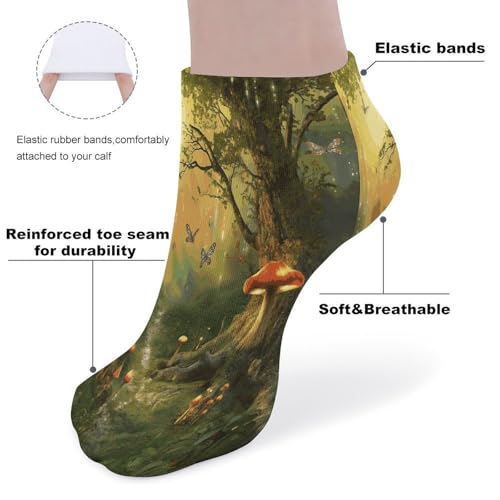 5 Pairs Unisex Adult Ankle Socks,Forest with Fairies Butterflies Elvesprinted Soft And Breathable Low Cut Socks for All Seasons Daily Wear One Size3