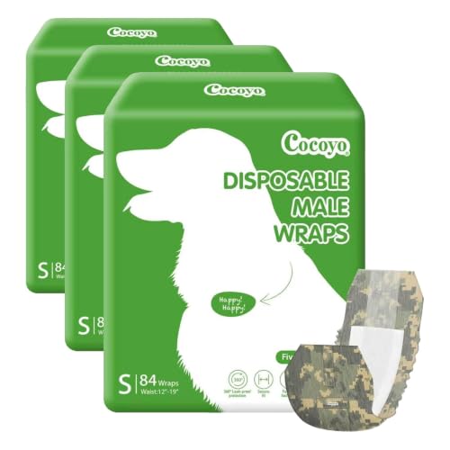 Image of COCOYO Disposable Male Dog Wraps, Small Size, 84 Count, Super Absorbent, Breathable, Wetness Indicator (Pack of 3)