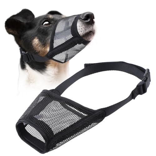 Wanmu 2 Stück Maulkorb für Hunde, Atmungsaktives Verstellbare Schlaufe Hund Maulkorb für Kleine Mittlere Große Hunde, Chihuahua Pudel Husky, Verhindert Das Beißen, Bellen und Kauen (L, Schwarz)