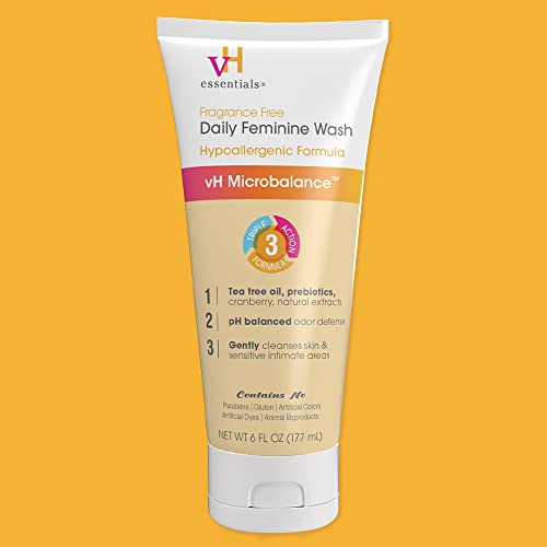 Vh Essentials Daily Feminine Wash - Fragrance Free, Hypoallergenic With Tea Tree Oil & Prebiotic - For Ph Balance, Intimate Odor Block, Vaginal Health - Gentle Formula Body Care - 6 Fl Oz #TOP6