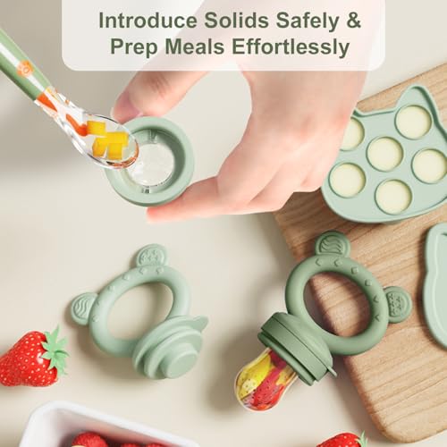 Image of Baby Breastmilk Popsicle Molds & Baby Fruit Feeder, Infant Food Freezer Tray Storage Containers, Silicone Teething Pacifier Feeder and Teether for Babies,Boys and Girls-Green