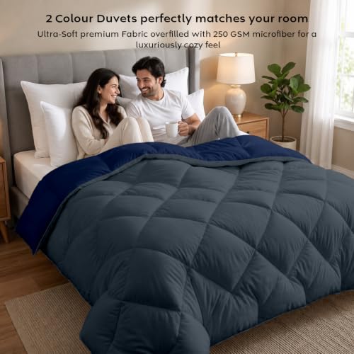 Image of AYKA Reversible Comforter 220 GSM Microfiber Reversible AC Comforter /Blanket for Winter /Quilt /Duvets for King Size Double Bed Comforter (NavyBlue & Charcoal, Single)