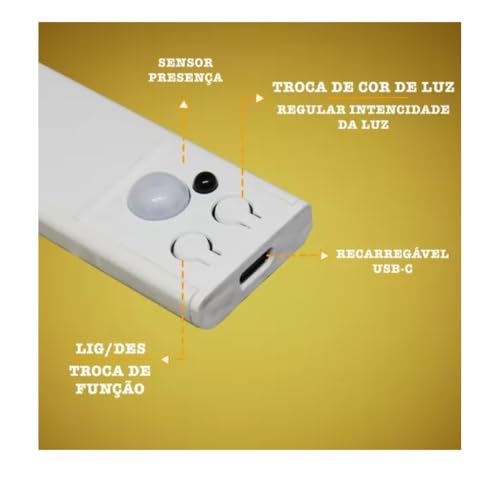 Luminaria Touch LED Sensor de Presença e Movimento Ajuste de Brilho 30cm Led 2 Lampadas Redondas 3 M