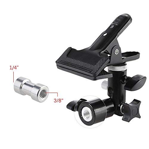Andoer Titular de Clip Abrazadera Metálica con 5/8" Accesorio de Soporte de Luz 1/4" a 3/8" Adaptador de Tornillo de Montaje Giratorio para Foto Estudio Reflector y Fondo