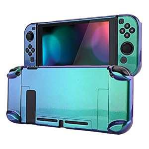 eXtremeRate Hülle Kompatibel mit Nintendo Switch Joy Con Konsole, Case Schutzhülle Zubehör trennbare andockbare Hülle für Nintendo Switch(Grün Lila)