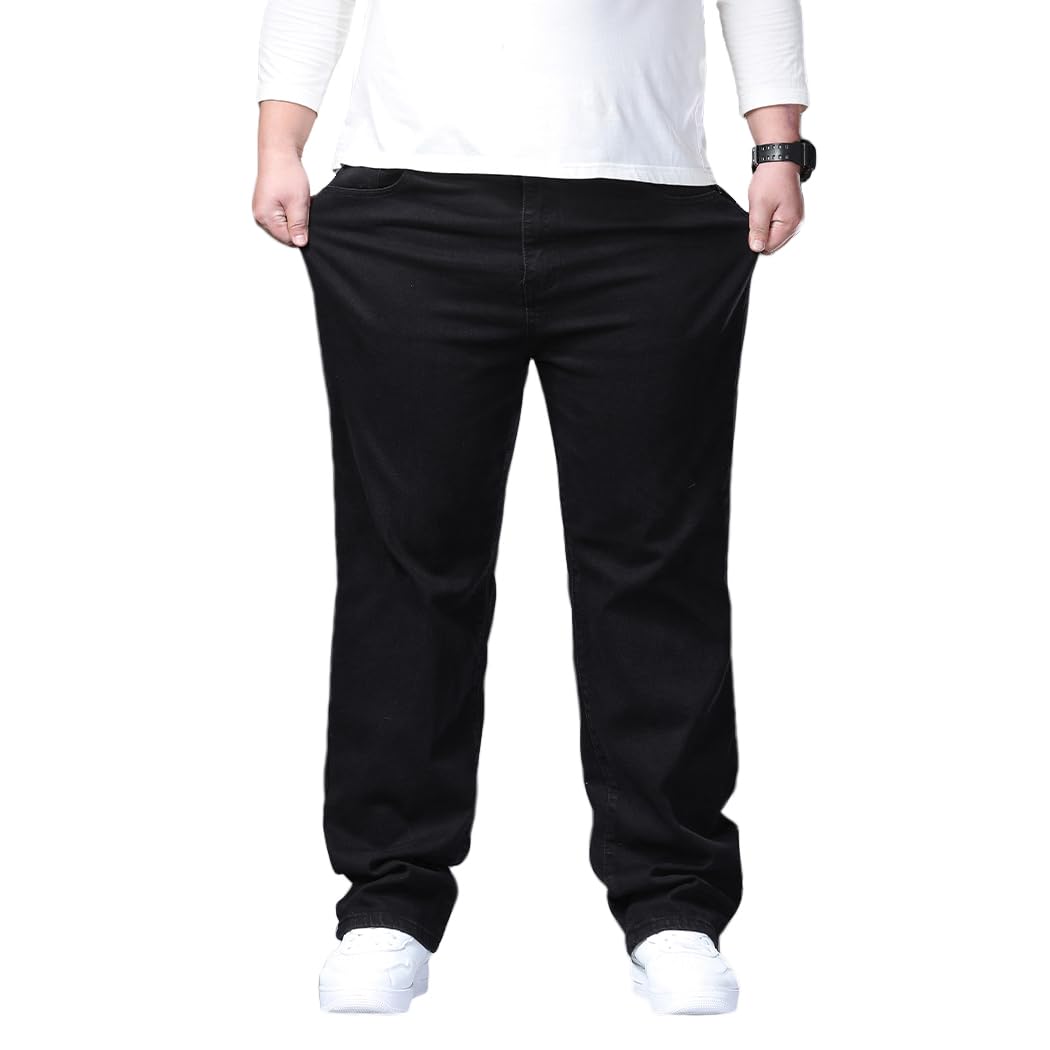 Herren Jeans Übergröße Denim Lange Jeanshose Loose Fit Straight Lässige Denim Hose Stonewashed NZK02