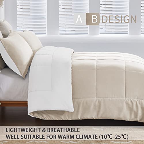 Exclusivo Mezcla Lightweight Reversible 2-Piece Comforter Set All Seasons, Down Alternative Comforter With 1 Pillow Sham, Twin Size, Beige/White #TOP2