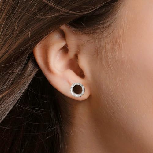 Daesar Tunnel 3MM, Ohr Plugs Edelstahl Silber Hoop mit Zirkonia Ohrringe Piercing Ohrr Tunnel Set