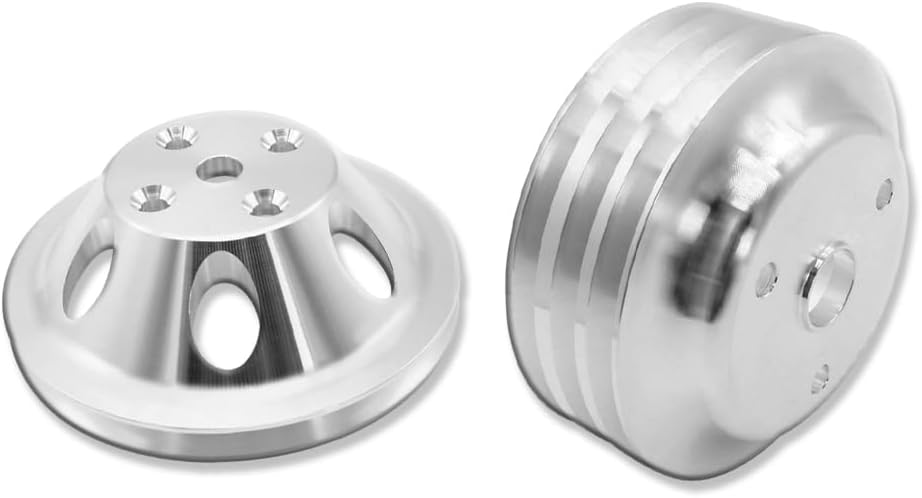 Long Water Pump Pulley Single Groove and Crankshaft Pulley Triple Groove LWP For Chevy SBC 265 283 305 327 350 383 400 1955-1986 Aluminum