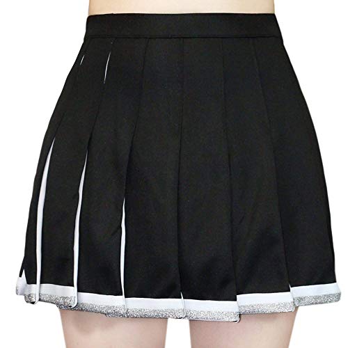 Danzcue Adult Cheerleading Pleated Skirt, Black-White, X-Large
