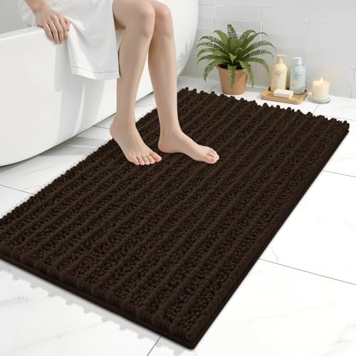 Image of Arotive Luxury Bathroom Rugs 36x24, Extra Soft Thick Absorbent Shaggy Chenille Bath Rugs, Machine Wash Dry, Bath Mats for Bathroom Floor, Tub and Shower, Home Decor Accessories, Brown
