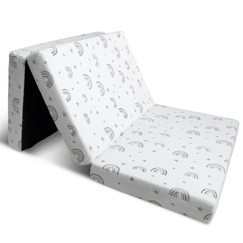 FIFIRA Colchón Cuna de Viaje 120x60 cm Plegable – Colchón para Bebé con Funda Extraíble y Lavable, Espuma Cómoda y Transpirable, Incluye Bolsa de Transporte