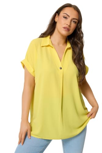Image of Yours Curve Button Half Placket Blouse - Women's - Plus Size Curve Yellow