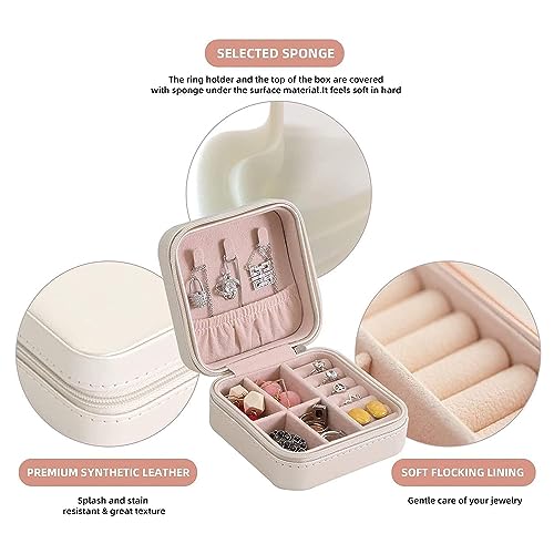 Image of Zephorus Leather Small Jewelry Box For Necklace, Bracelet, Pendant, Earring Travel Portable Jewelry Case (WHITE /)