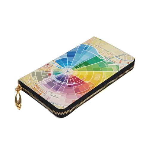 Women's Long Cash Wallet, PU Leather Elegant Clutch Change Purses with Zipper, Travel, Gifts (Color map Print)3